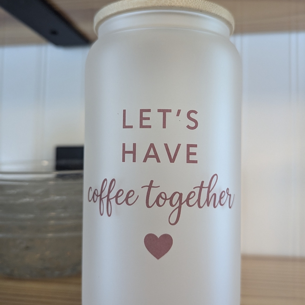 Frosted Glass Coffee Jar with Heart Design